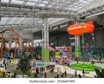 EAST RUTHERFORD, NEW JERSEY - MAR 12: Nickelodeon Universe at the American Dreams mall in East Rutherford, New Jersey, on Mar 12, 2022. It is the largest indoor amusement park in the United States.