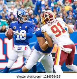 EAST RUTHERFORD, NEW JERSEY - OCTOBER 28, 2018: The Washington Redskins take on the New York Giants at MetLife Stadium in Rutherford, New Jersey on October 28, 2018.
