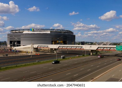 East Rutherford, New Jersey, uSA - September 11, 2021: View of MetLife Stadium and New Jersey State Route 120