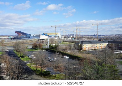 EAST RUTHERFORD, NJ -3 DEC 2016- View Of The American Dream Meadowlands Retail And Entertainment Complex Under Construction In New Jersey Across The Hudson River From New York City.