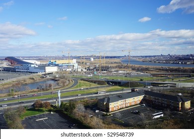 EAST RUTHERFORD, NJ -3 DEC 2016- View Of The American Dream Meadowlands Retail And Entertainment Complex Under Construction In New Jersey Across The Hudson River From New York City.