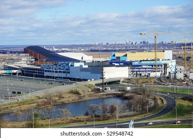 EAST RUTHERFORD, NJ -3 DEC 2016- View Of The American Dream Meadowlands Retail And Entertainment Complex Under Construction In New Jersey Across The Hudson River From New York City.