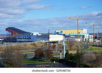 EAST RUTHERFORD, NJ -3 DEC 2016- View Of The American Dream Meadowlands Retail And Entertainment Complex Under Construction In New Jersey Across The Hudson River From New York City.