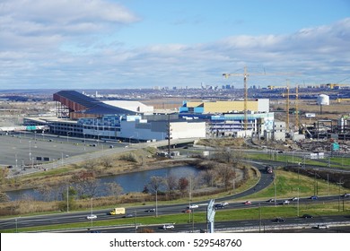 EAST RUTHERFORD, NJ -3 DEC 2016- View Of The American Dream Meadowlands Retail And Entertainment Complex Under Construction In New Jersey Across The Hudson River From New York City.