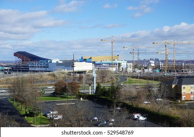 EAST RUTHERFORD, NJ -3 DEC 2016- View Of The American Dream Meadowlands Retail And Entertainment Complex Under Construction In New Jersey Across The Hudson River From New York City.