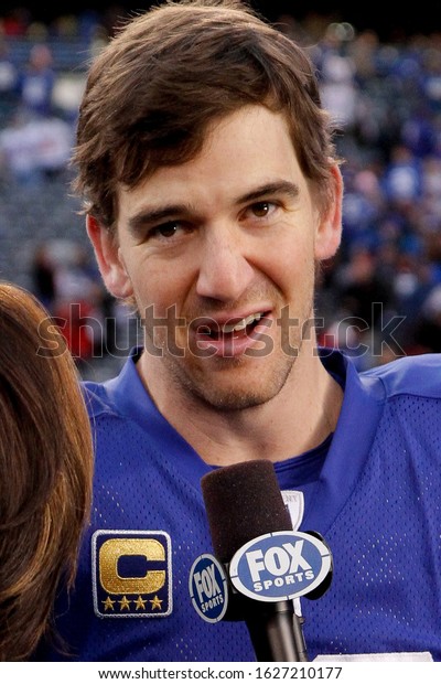 East Rutherford, NJ - JAN 8: New York Giants\
quarterback Eli Manning (10)  after winning the 2011 NFC wild card\
playoff game against the Atlanta Falcons on January 8, 2012 at\
MetLife Stadium.