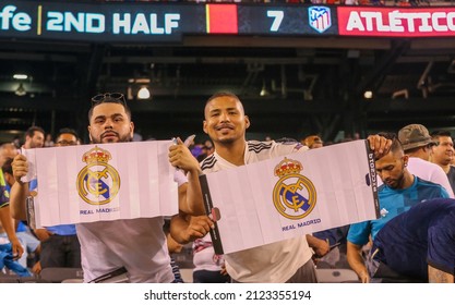 EAST RUTHERFORD, NJ - JULY 26, 2019: Real Madrid Soccer Fans At The MetLife Stadium During The 2019 International Champions Cup Match Real Madrid Against Atletico De Madrid. Real Madrid Lost 3-7 