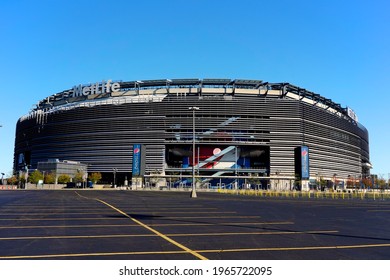 East Rutherford, NJ USA - April 22, 2021: Opened in 2010, the $1.6 billion MetLife Stadium in East Rutherford, NJ, is home to the National Football League's New York Giants and New York Jets.