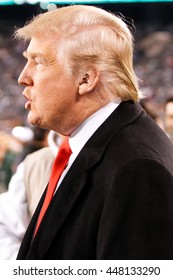 EAST RUTHERFORD, NJ-NOV 13: Donald Trump before a football game at MetLife Stadium on November 13, 2011 in East Rutherford, New Jersey. 