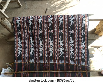 East Sabu, Sabu Raijua Regency, East Nusa Tenggara, Indonesia - October 2020: Colorful Motif Of Traditional Hand Loom Fabric With Ethnic Pattern Namely Tenun Ikat Sabu From Sabu Island.