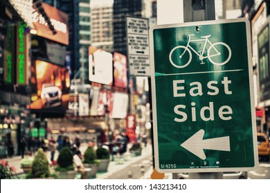 East Side Bike Path sign in Times Square, New York City.