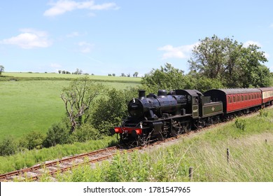 East Somerset Railway, BR Ivatt class 2mt Steam Locomotive near Mendip Vale.