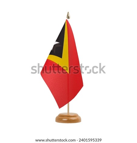 East Timor Flag, small wooden timorese table flag, isolated on white background