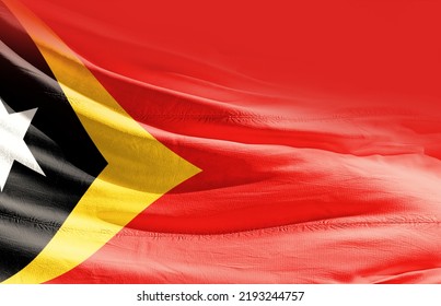 East Timor National Flag Cloth Fabric Waving.