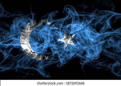 East Turkestan, Uyghurs, Uyghur Smoke Flag Isolated On Black Background