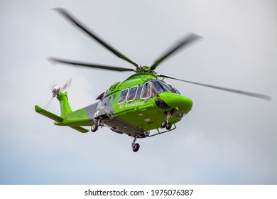 Eastbourne, UK. 2nd Feb 2019: The Childrens Air Ambulance Charity Helicopter On The Helipad At Eastbourne Hospital.