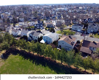 Eastchester, NY - March 22, 2020. An Aerial View Of The Huntley Section Of The Town Of Eastchester Taken From The Ann Hutchinson School Grounds.