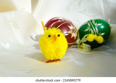 Easter Baby Chicken With Decorated Eggs