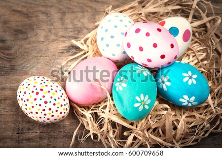 Easter background with eggs and copyspace. Happy Easter!