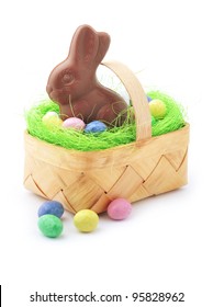 Easter Basket With Candy And Chocolate Rabbit