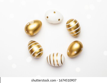 Easter basket with eggs isolated on white. Greeting card trendy design. for you poster or flyer. - Powered by Shutterstock