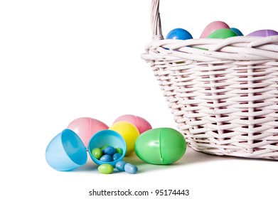 Easter Basket With Plastic Eggs And Jelly Beans