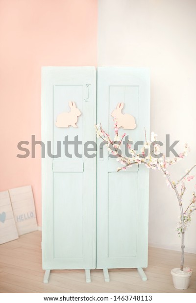 Easter Blue Door Easter Bunny Decorations Stock Photo Edit Now