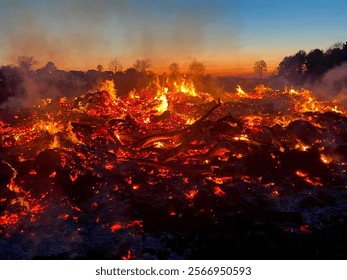 Easter bonfire in Sievern at sunset