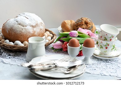 Easter Breakfast, High Tea, Table Setting For A Festive Dinner