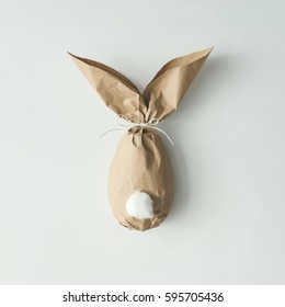 Easter Bunny Paper Gift Egg Wrapping Diy Idea. Minimal Easter Concept