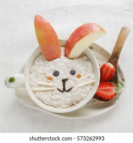 Easter Bunny rabbit porridge breakfast , food art for kids, vegan plant based diet