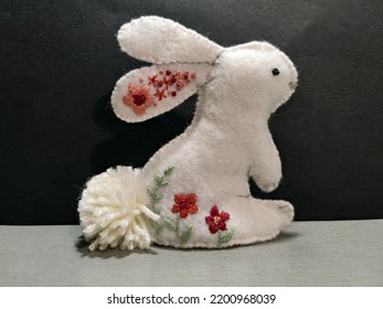 Easter Bunny Toy Embroidered With Colorful Flowers