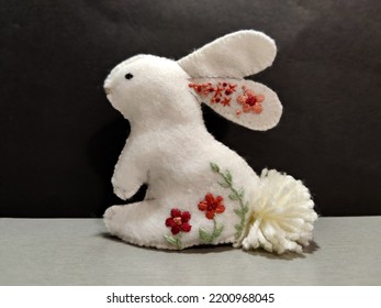 Easter Bunny Toy Embroidered With Colorful Flowers