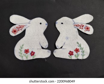 Easter Bunny Toy Embroidered With Colorful Flowers