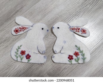 Easter Bunny Toy Embroidered With Colorful Flowers