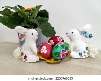 Easter Bunny Toy Embroidered With Colorful Flowers