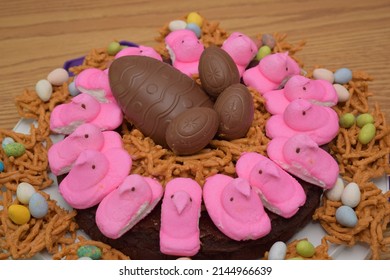 Easter Cake With Chocolate Birds Nest And Eggs, Holiday Celebrate Food