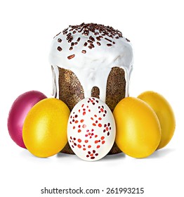 Easter Cake And Easter Eggs Isolated