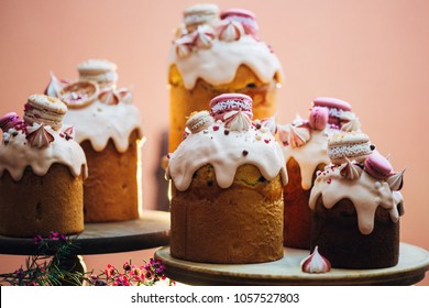 Easter Cakes - Traditional Kulich, Paska Easter Bread. Traditional Easter spring