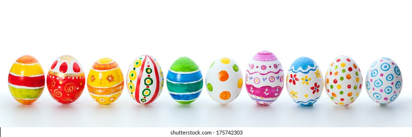 Easter Color Eggs Over White Background