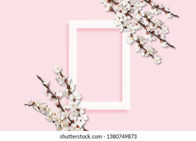 Easter composition. Easter eggs, photo frame, white flowers on pastel pink background. Flat lay, top view, copy space
    
    - Image - Shutterstock ID 1380749873