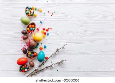 Easter Concept Chocolate Eggs Colored Sweets Stock Photo 605850356 ...
