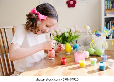 Easter Craft With Kids - Painting Eggs At Home. Seasonal Spring Decorations