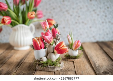Easter decoration with fresh flowers, tulips for Easter