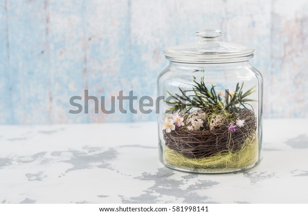 Easter Decoration Glass Jar Nest Hay Stock Photo Edit Now 581998141