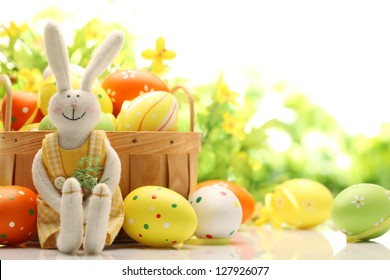 Easter Decoration With Rabbit And Eggs