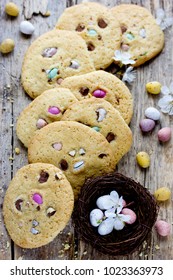 Easter egg cookies - homemade cookies with chocolate candy eggs, traditional Easter treats for kids