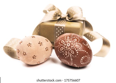 Easter Egg And A Gift Box On White Background