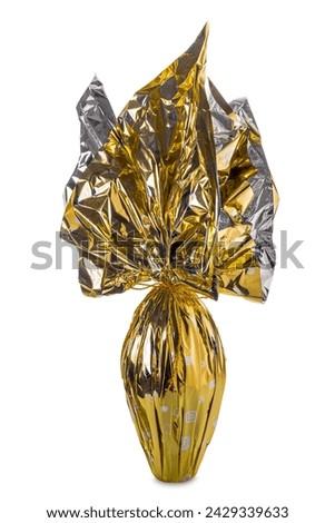 Easter egg wrapped in glittering golden paper isolated on white with clipping path included 