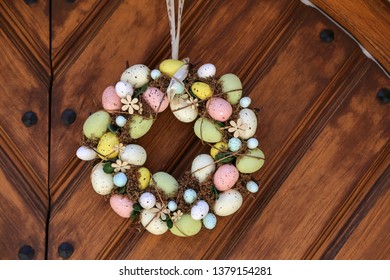 Easter Egg Wreath Hangs On The Door